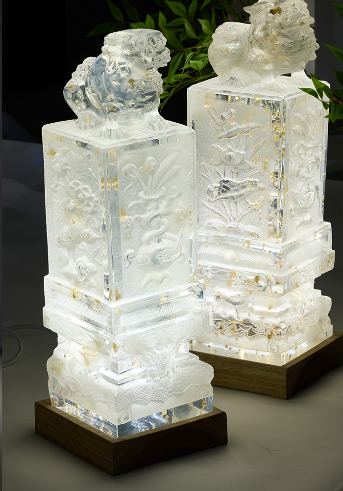 流晶 门墩狮 （一对）