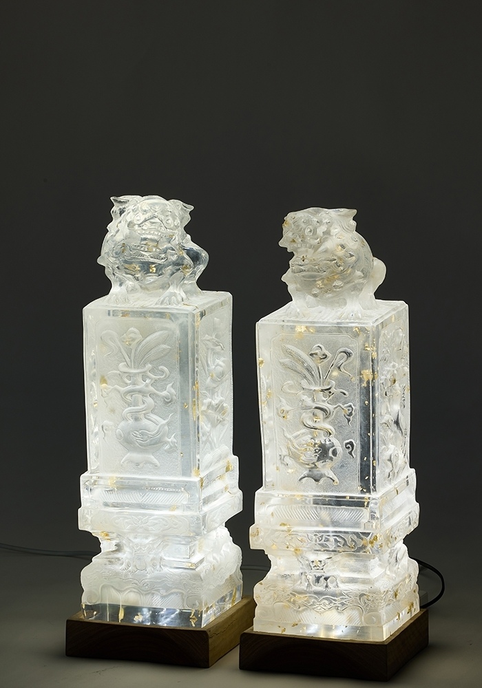 流晶 门墩狮 （一对）