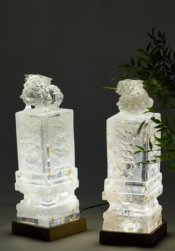 流晶 门墩狮 （一对）